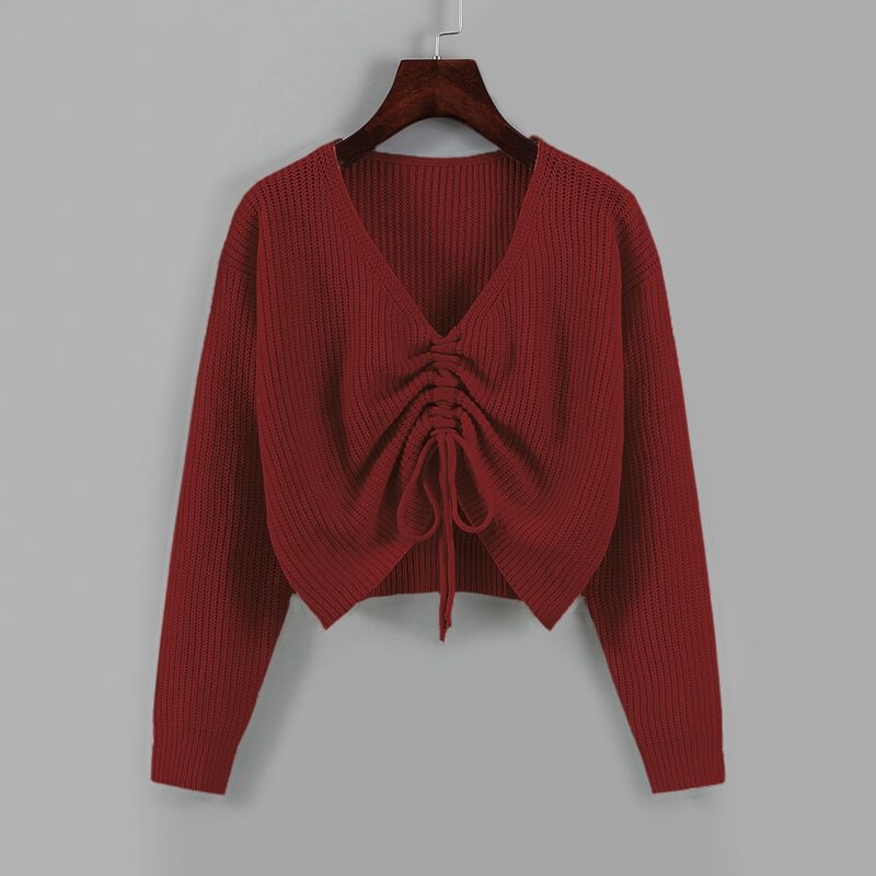 

Drawstring Front Drop Shoulder Sweater, Burgundy