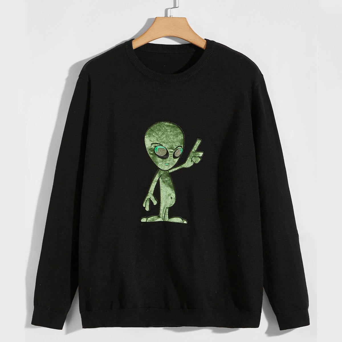

Guys Alien Pattern Round Neck Sweater, Black