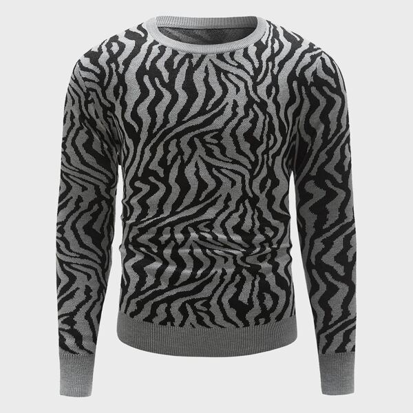 

Men Zebra Stripe Ribbed Knit Sweater, Multicolor