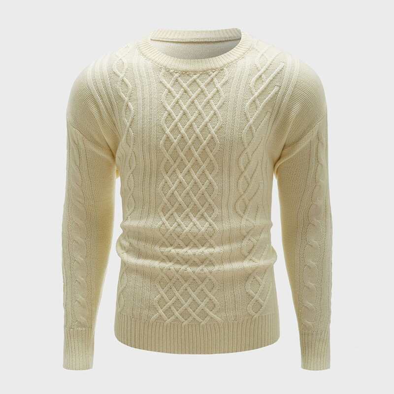 

Guys Cable Knit Drop Shoulder Sweater, Beige