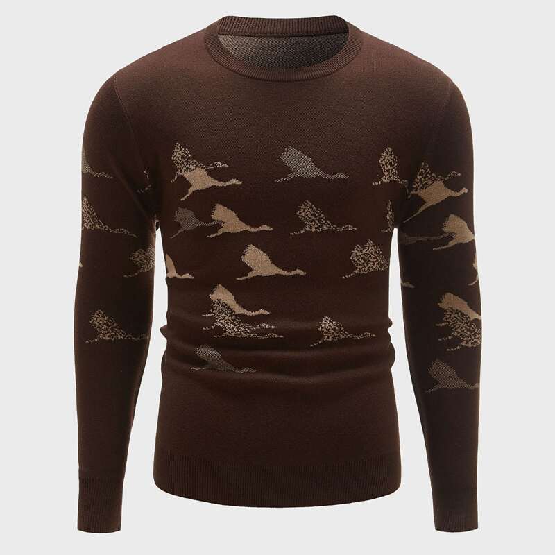 

Guys Graphic Pattern Round Neck Sweater, Chocolate brown