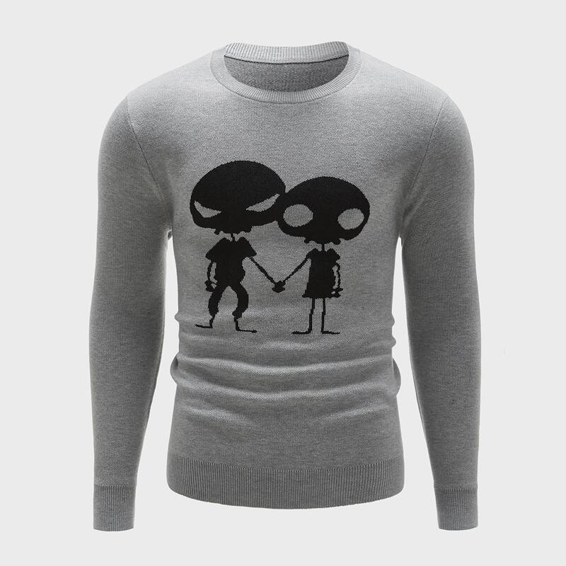 

Guys Skull Pattern Ribbed Knit Sweater, Grey