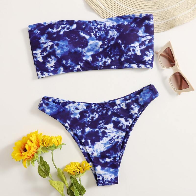 

Tie Dye High Cut Bikini Swimsuit, Blue