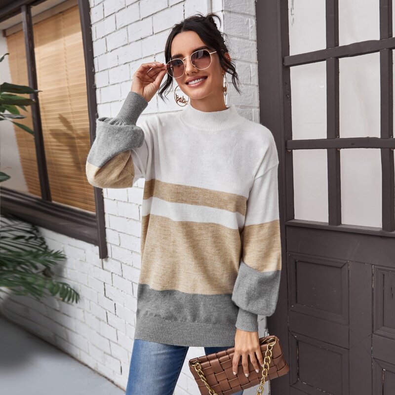 

Mock-Neck Colorblock Sweater, Multicolor