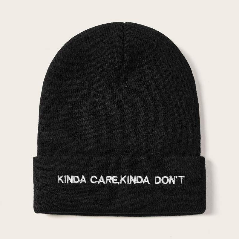 

Letter Embroidery Knit Beanie, Black