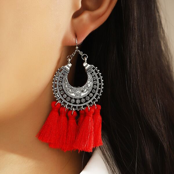 

Tassel Drop Earrings, Red