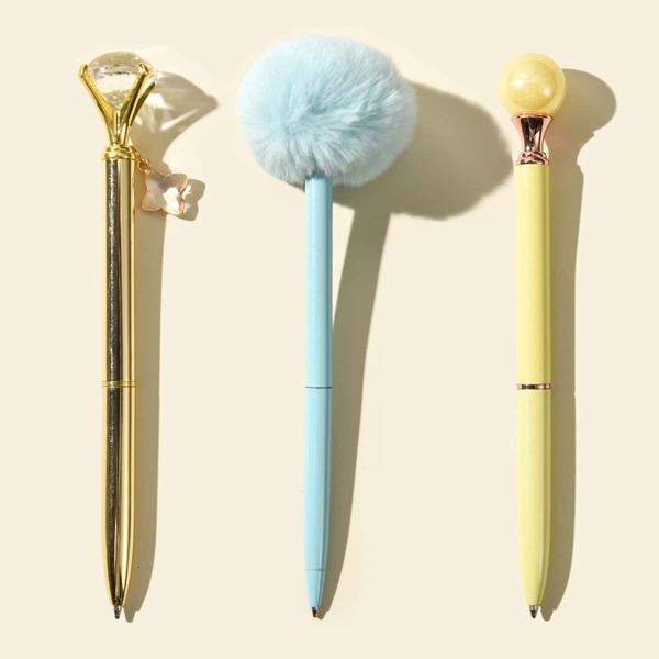 

3pcs Pom Pom Ballpoint Pen Set, Black