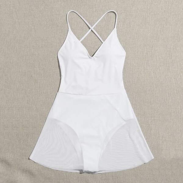 

Contrast Mesh One Piece Swimsuit, White