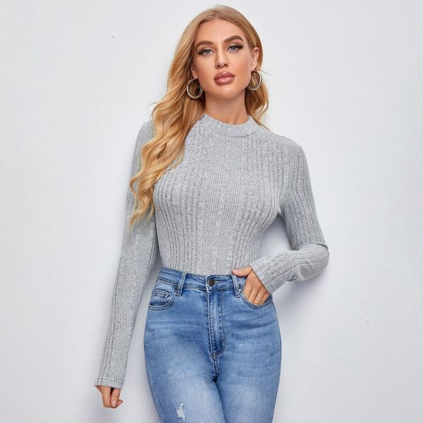 

Rib-knit Fitted Top, Light grey