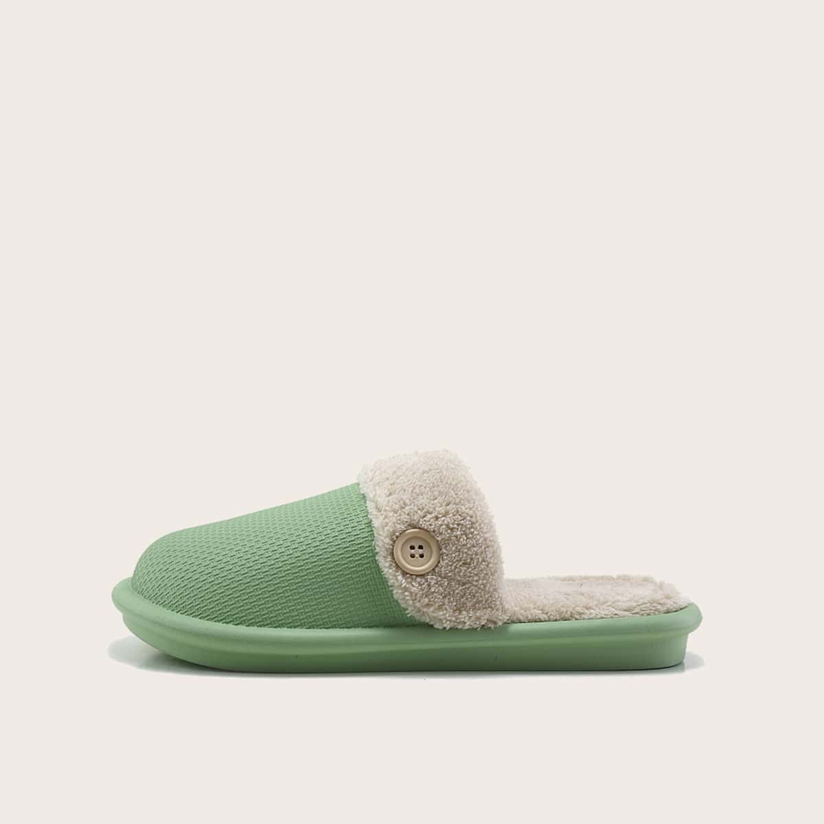 

Textured Wide Fit Fluffy Slippers, Green