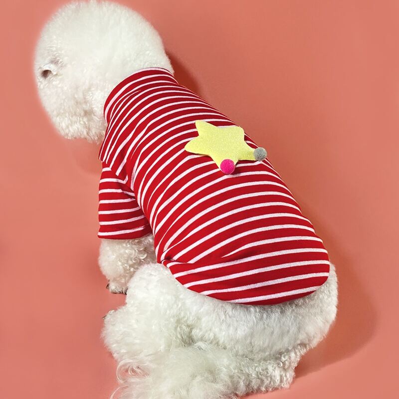 

Star Decor Striped Dog Top, Red