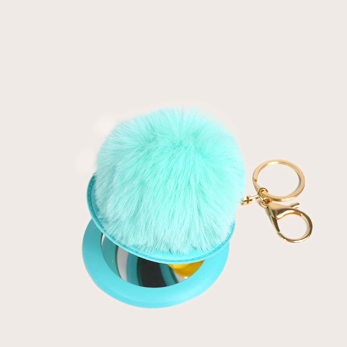 

Foldable Mirror Pompom Keychain, Mint blue
