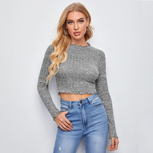 

Lettuce Trim Crop Top, Grey