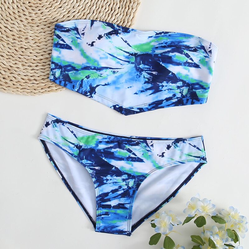 

Tie Dye Bandeau Bikini Swimsuit, Multicolor