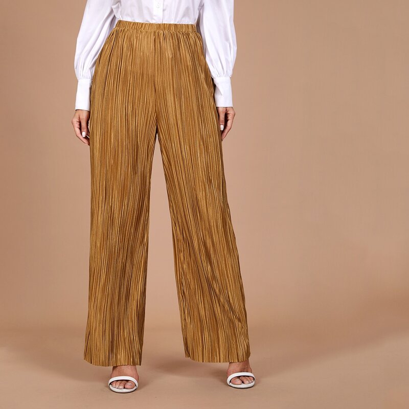 

Wide Leg Plisse Pants, Gold