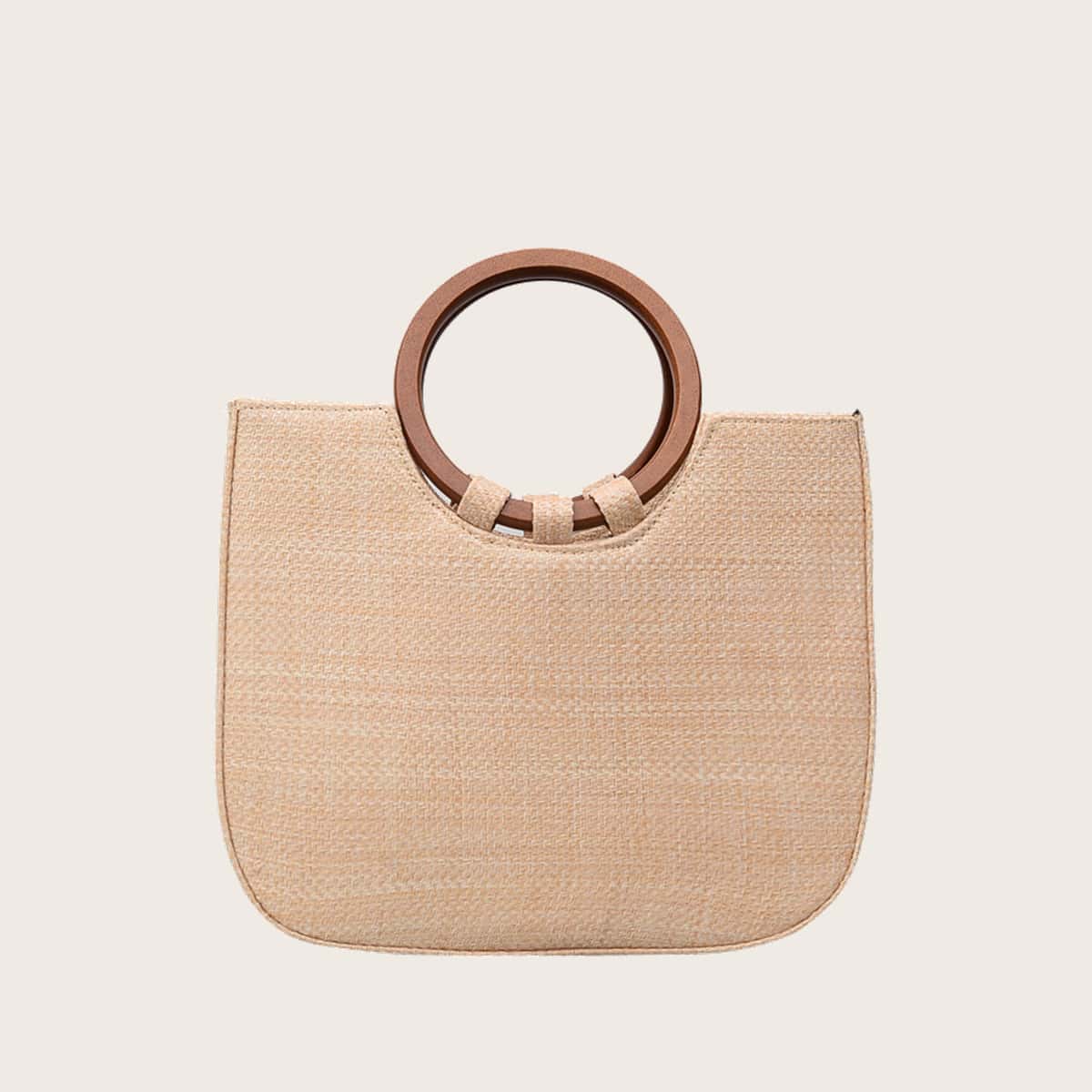 

Ring Handle Straw Tote Bag, Khaki