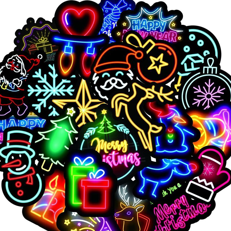

50pcs Christmas Pattern Neon Sticker, Multicolor