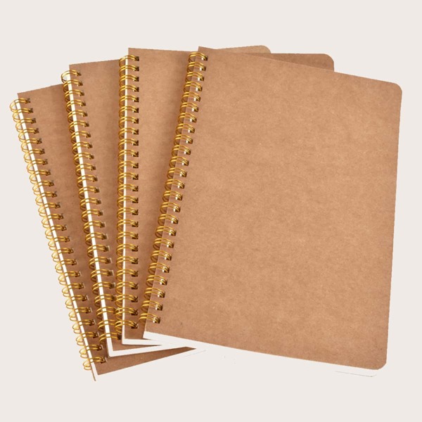 

1pc Kraft Paper Cover Spiral Notebook, Brown