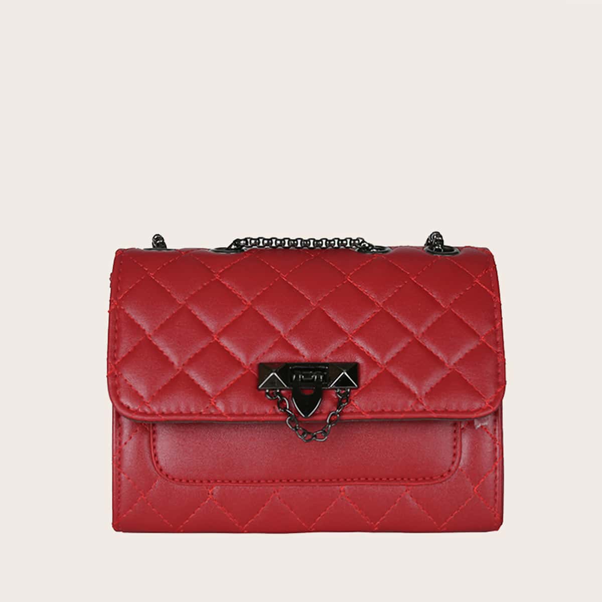 

Quilted Crossbody Chain Bag, Red