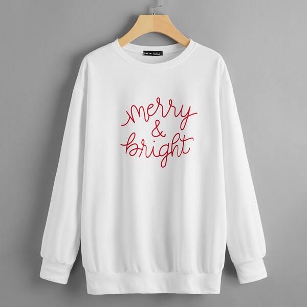 

Drop Shoulder Letter Graphic Pullover, White