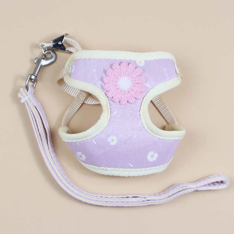 

1pc Daisy Decor Dog Harness & 1pc Dog Leash, Pink