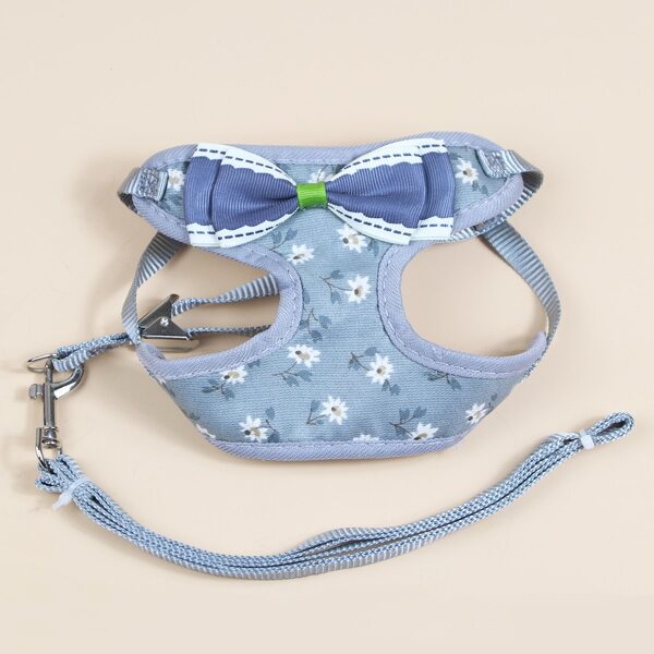 

1pc Bow Decor Floral Dog Harness & 1pc Dog Leash, Grey