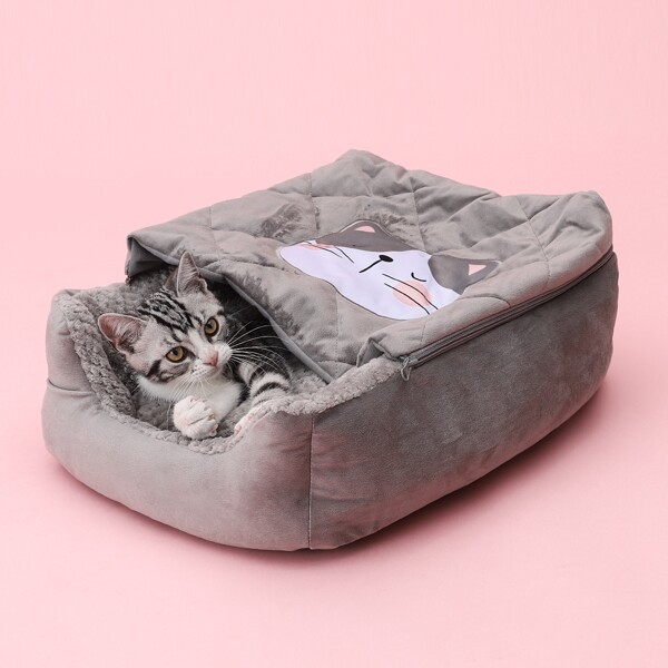 

Cartoon Graphic Cat Bed, Grey
