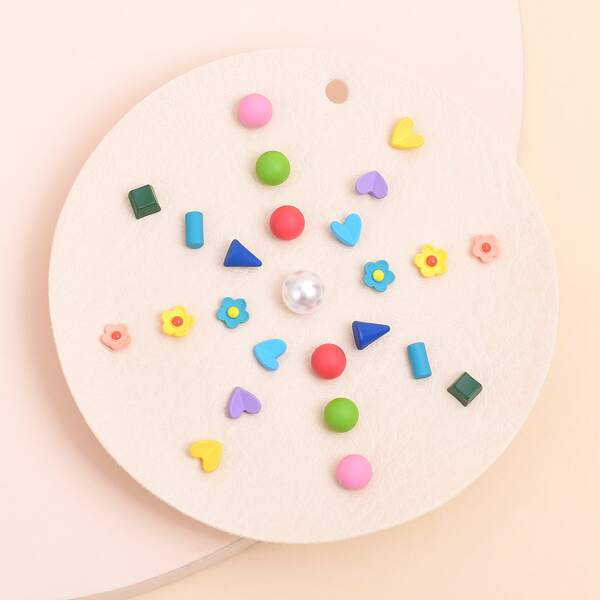 

25pcs Heart & Flower Design Stud Earring, Multicolor