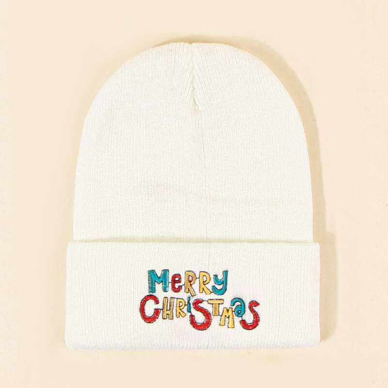 

Guys Christmas Letter Embroidered Beanie, White
