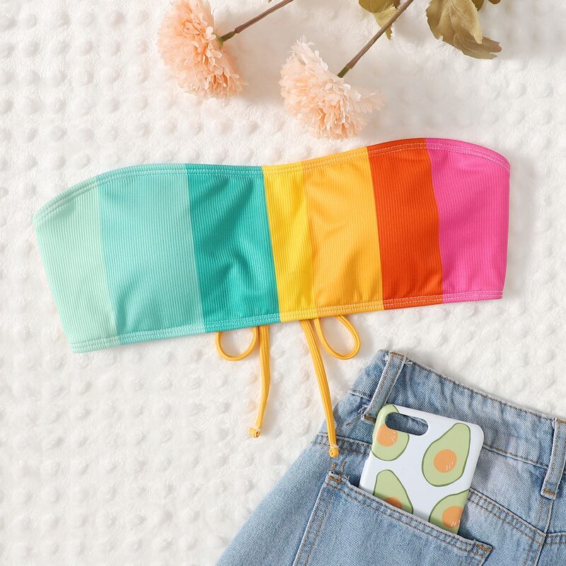 

Colorful Colorblock Tie Back Bikini Top, Multicolor