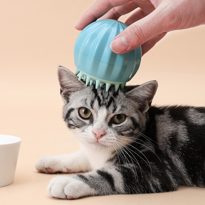 

Cactus Ball Shaped Cat Bathing Massage Brush, Blue