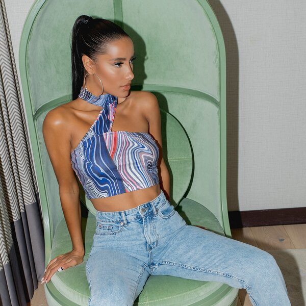 

Marble Print Choker Halter Top, Multicolor