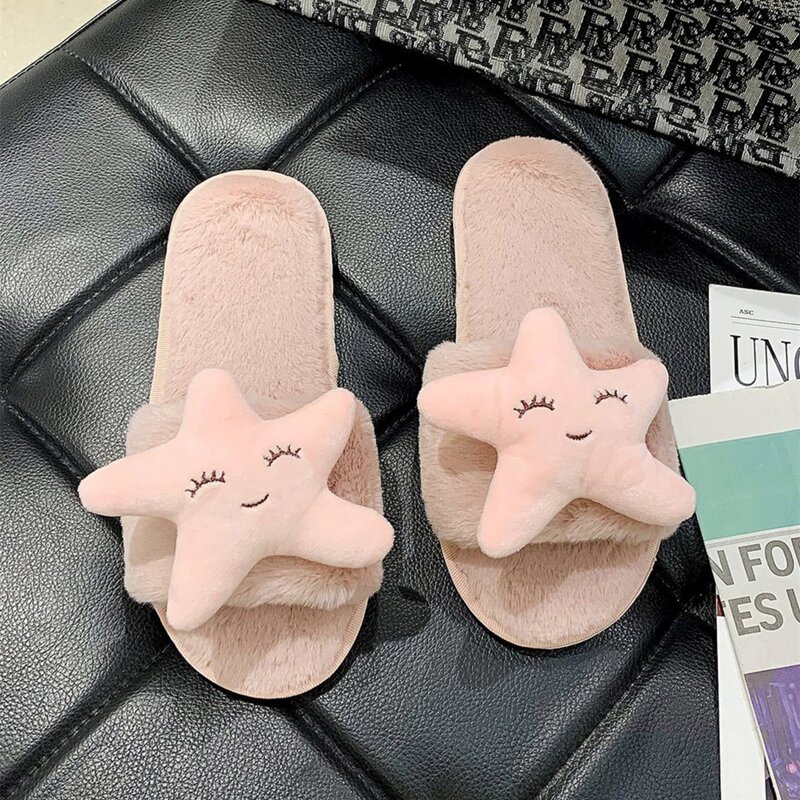 

Star Open Toe Fluffy Slippers, Baby pink