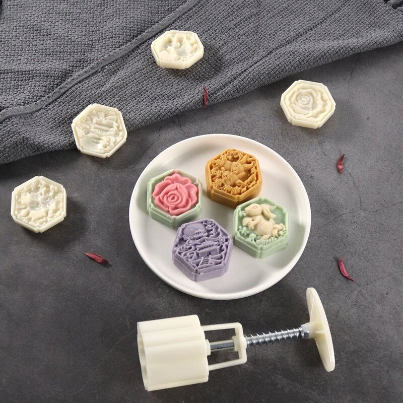 

5pcs Chinese Mooncake Mold Set, Beige