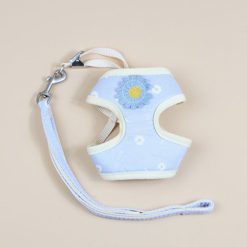 

1pc Daisy Decor Dog Harness & 1pc Dog Leash, Blue