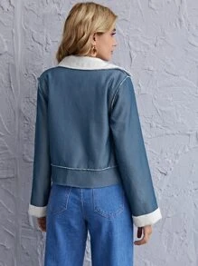 Áo khoác Nút phía trước Khối Màu Giải trí - Màu xanh bụi bặm - Xem 2