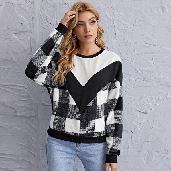 

Buffalo Plaid Flannel Panel Pullover, Black and white
