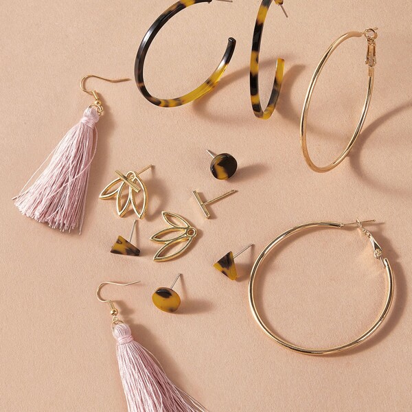 

6pairs Tassel Detail Earrings, Multicolor