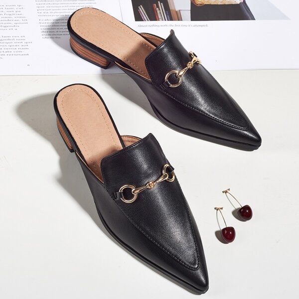 

Horsebit Decor Wide Fit Loafer Mules, Black