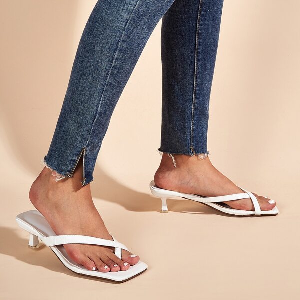 

Toe Post Kitten Heeled Mules, White