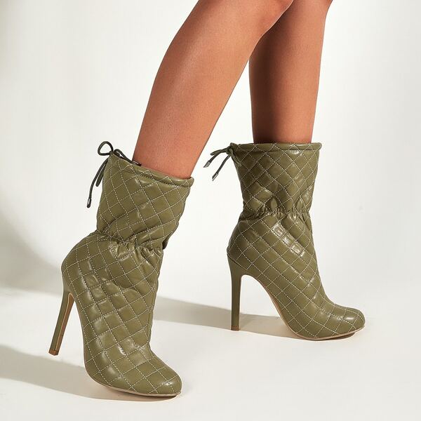 

Stitch Detail Stiletto Ankle Boots, Army green