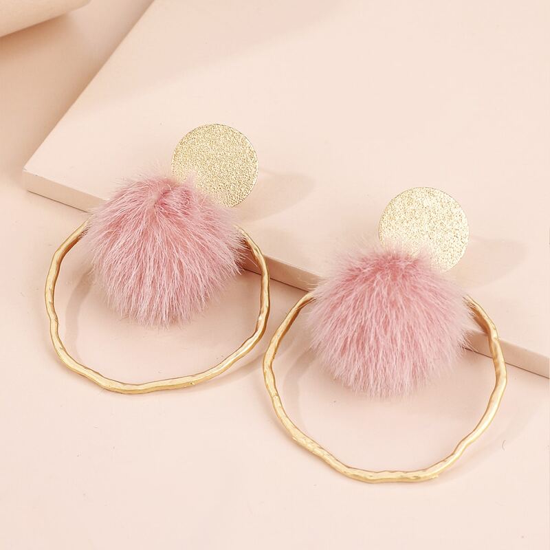 

Pom-pom Decor Hollow Metal Earrings, Pink