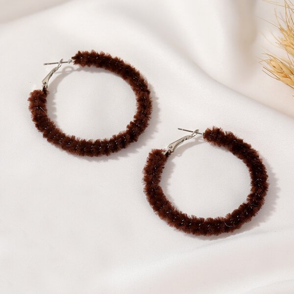 

Fluffy Hoop Earrings, Brown