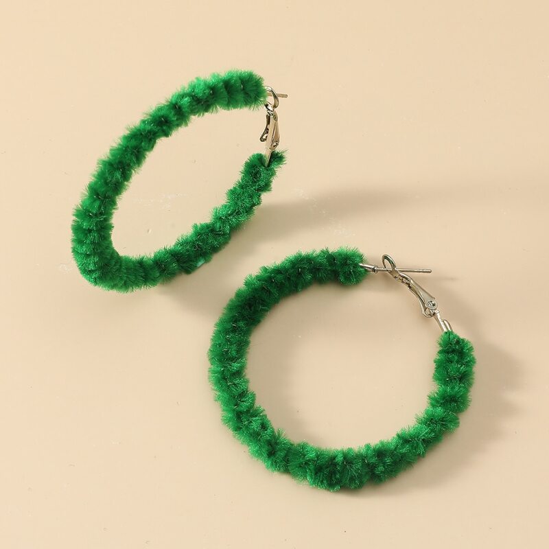 

Christmas Fluffy Hoop Earrings, Dark green