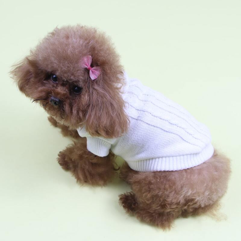 

Cable Knit Dog Turtleneck Sweater, White