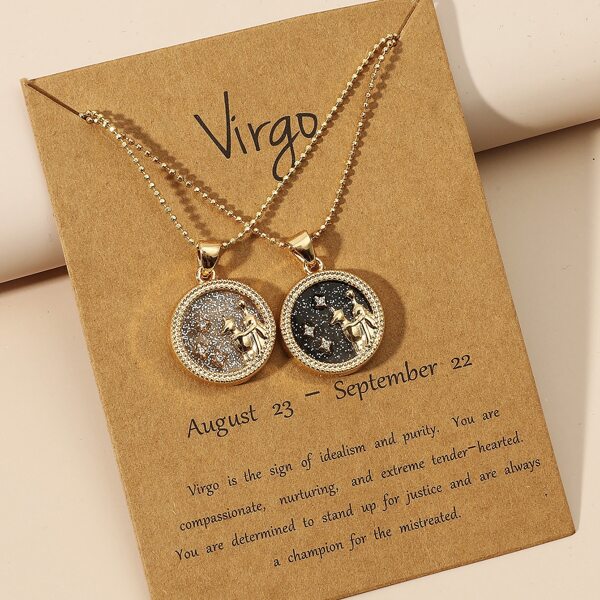 

2pcs Couple Zodiac Sign Design Round Charm Necklace, Multicolor