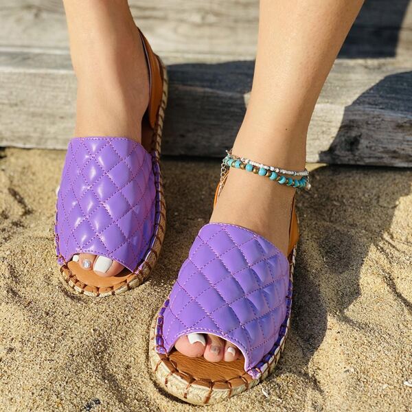 

Quilted Two Tone Espadrille Slingback Sandals, Purple
