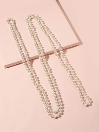 1 قطعة قلادة متعددة الطبقات من اللؤلؤ الزجاجي قابلة للتعديل والضبط في الطول للسيدات