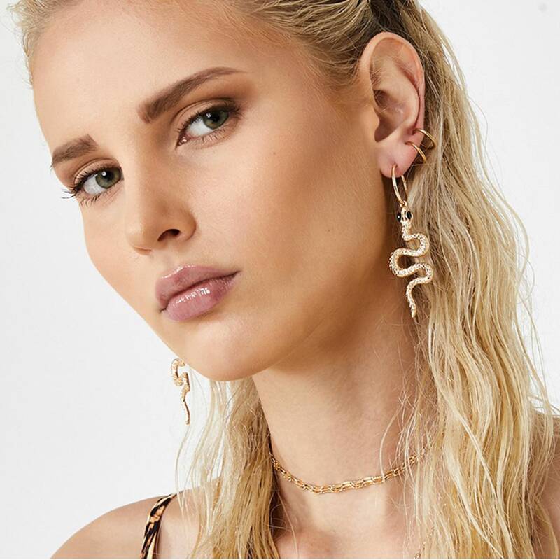 

Snake Drop Earrings, Gold