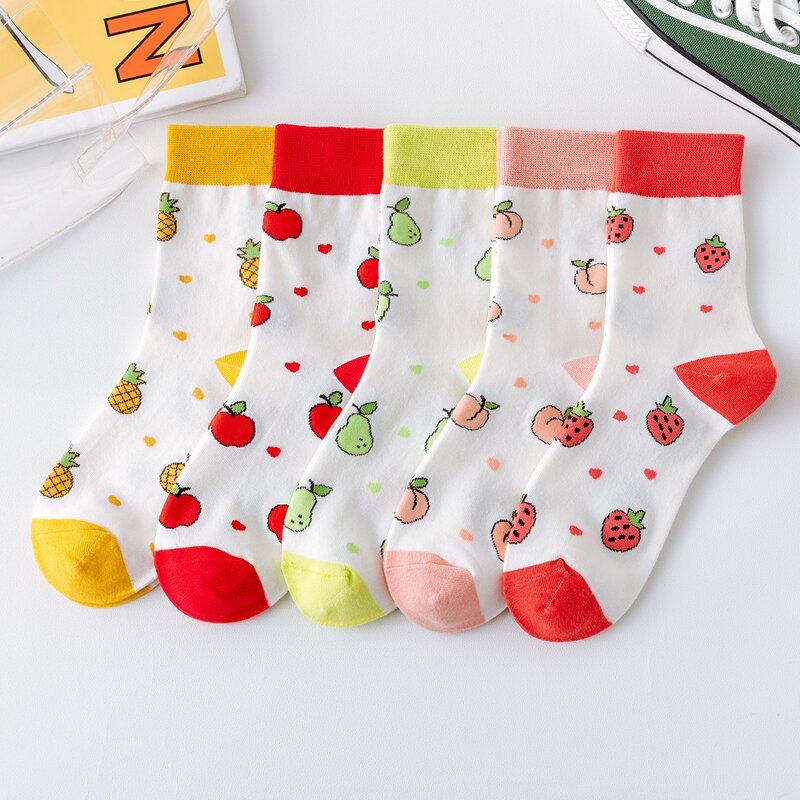 

5pairs Fruit Crew Socks, Multicolor